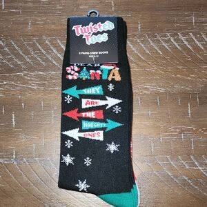Twisted Toes "Dear Santa" Christmas Socks 2  Men's Bundle To Save NWT